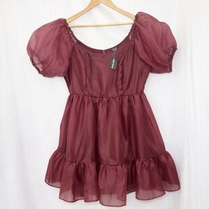 Hot Topic Cosmic Aura Burgundy Organza Tiered Babydoll Dress 2X Ruffle